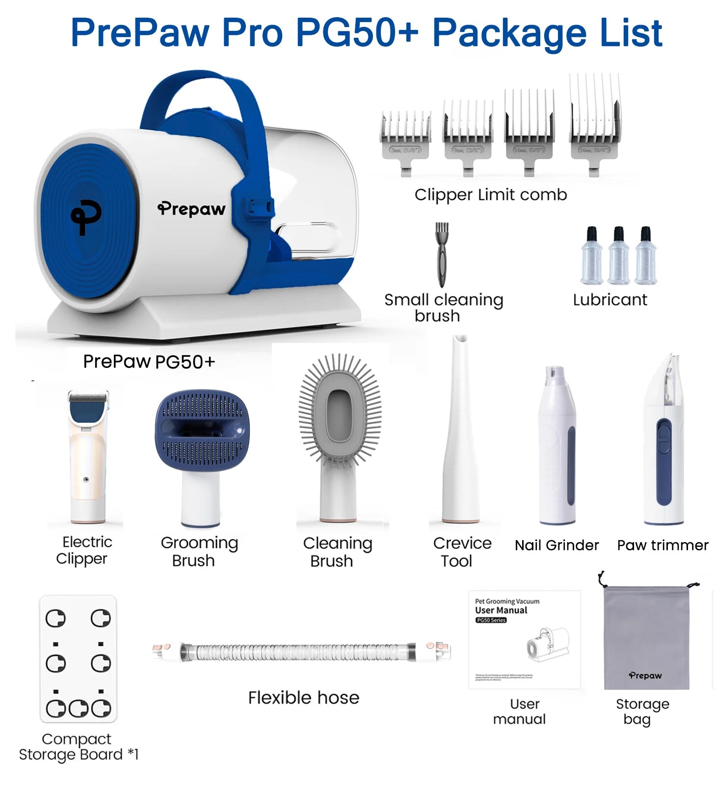 Pet Grooming Vacuum Kit All Inclusive with Paw Trimmer & Nail Grinder - 11000Pa Powerful Suction with HEPA Filter