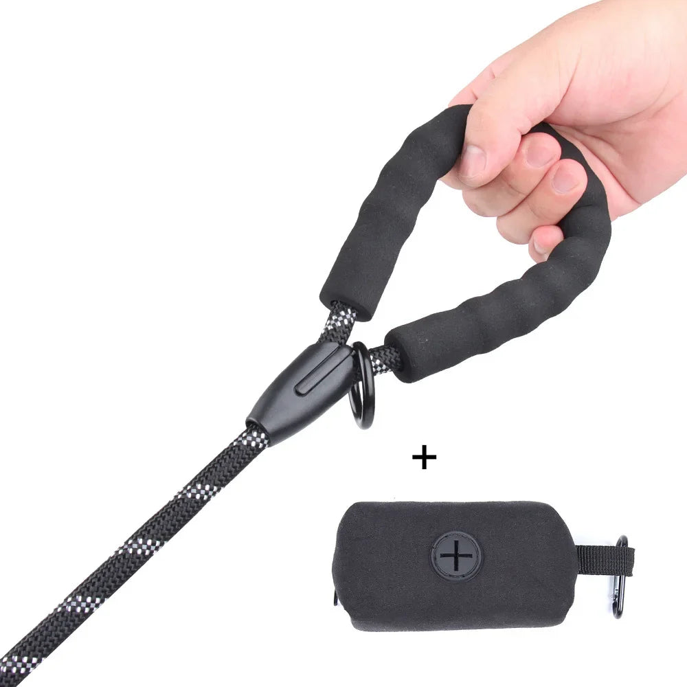 Durable Dog Leash with Poop Bag Dispenser - Reflective Material for Nighttime Safety