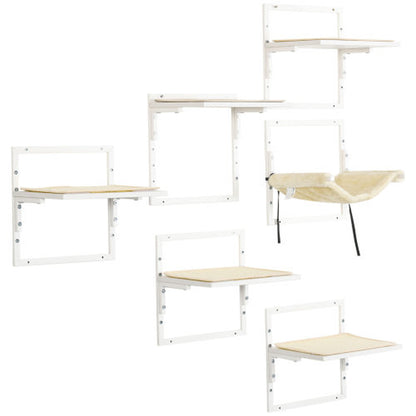 Pawhut 6-Pc Modern Cat Wall Shelves for Indoor Cats, Height Adjustable Jumping Platforms