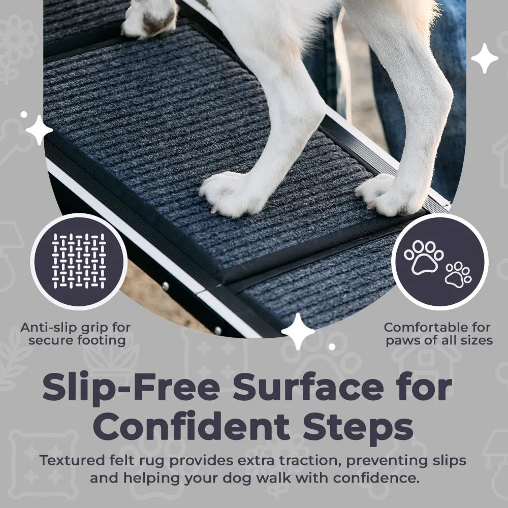 Dog Ramp for Car, SUV & Truck – Wide Folding Ramp for Large Dogs – Non-Slip Rug Surface – Reflective Strips, Portable with Carry