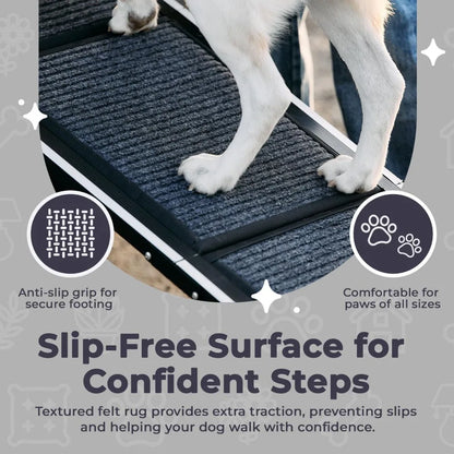 Dog Ramp for Car, SUV & Truck – Wide Folding Ramp for Large Dogs – Non-Slip Rug Surface – Reflective Strips, Portable with Carry