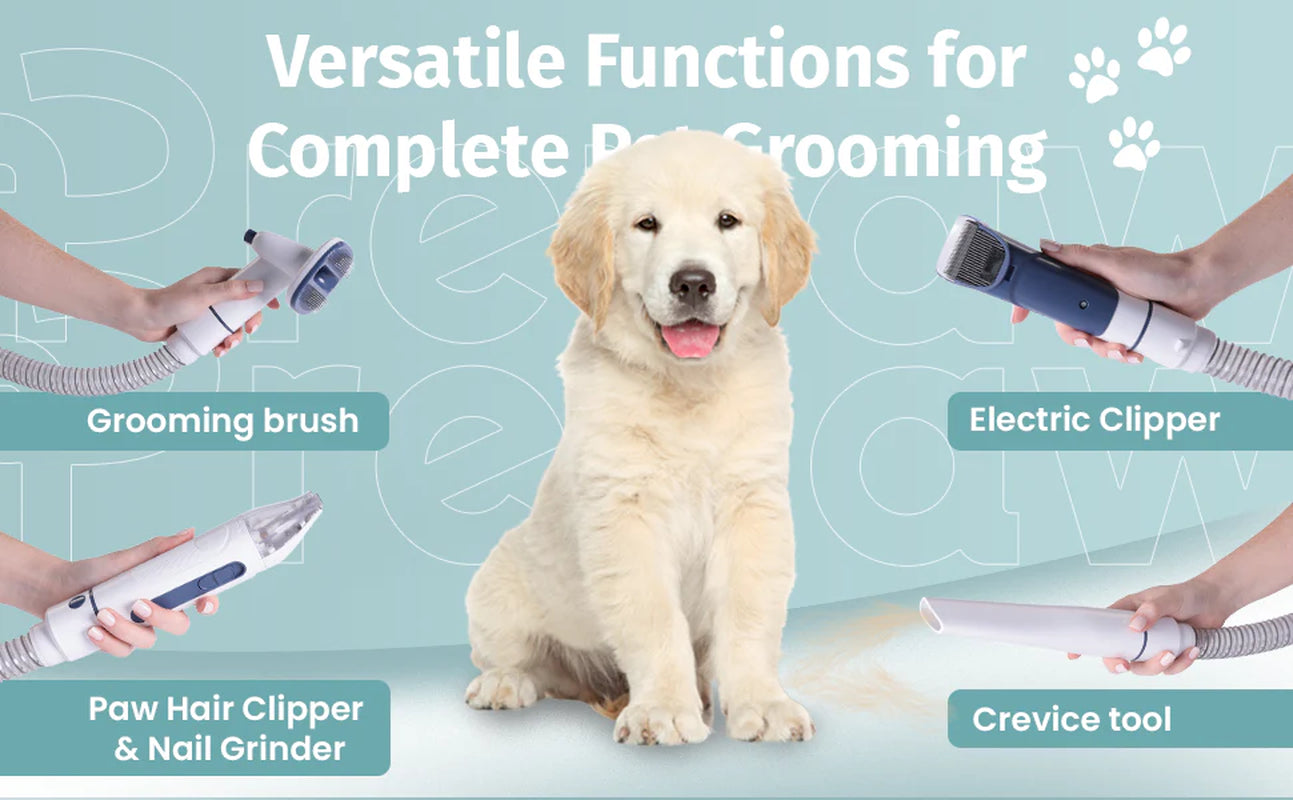 Pet Grooming Vacuum Kit All Inclusive with Paw Trimmer & Nail Grinder - 11000Pa Powerful Suction with HEPA Filter