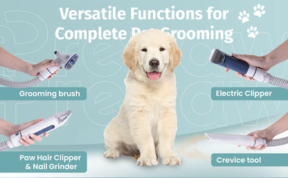 Pet Grooming Vacuum Kit All Inclusive with Paw Trimmer & Nail Grinder - 11000Pa Powerful Suction with HEPA Filter