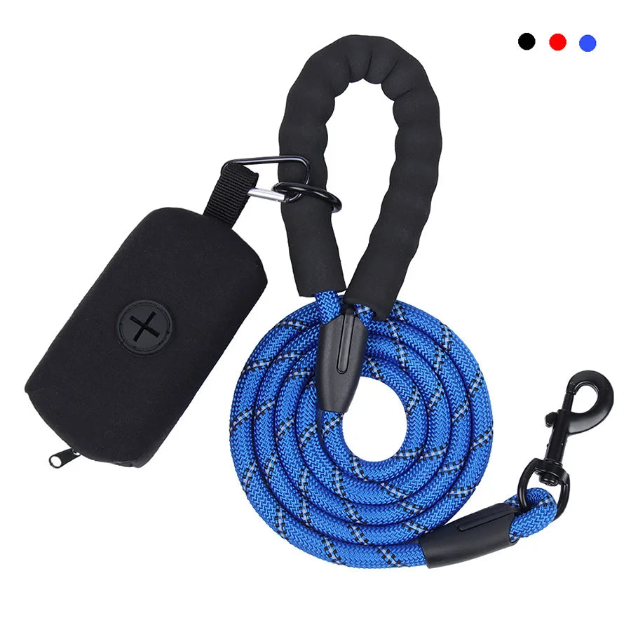 Durable Dog Leash with Poop Bag Dispenser - Reflective Material for Nighttime Safety