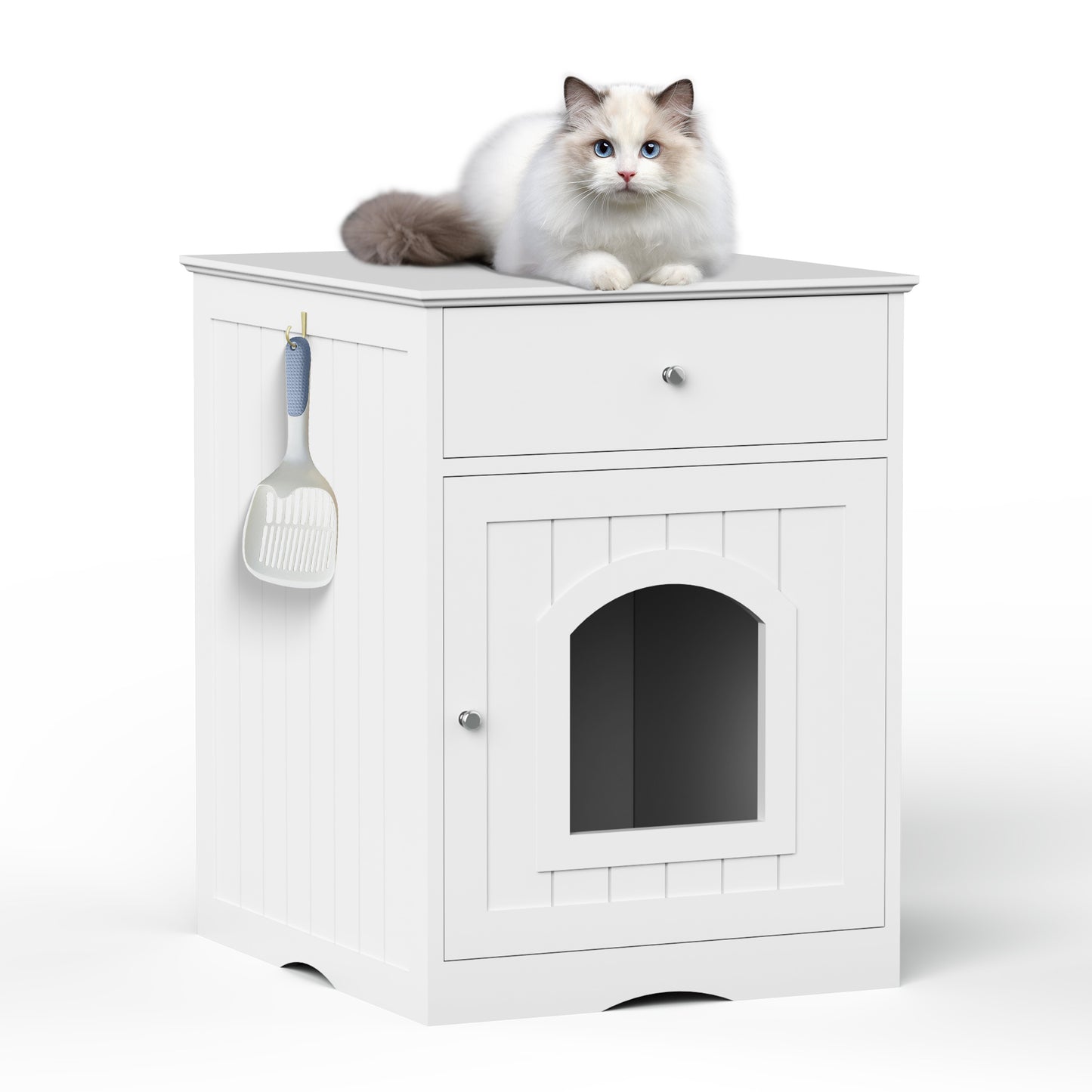 Wooden Pet House Litter Box Fence with Drawers