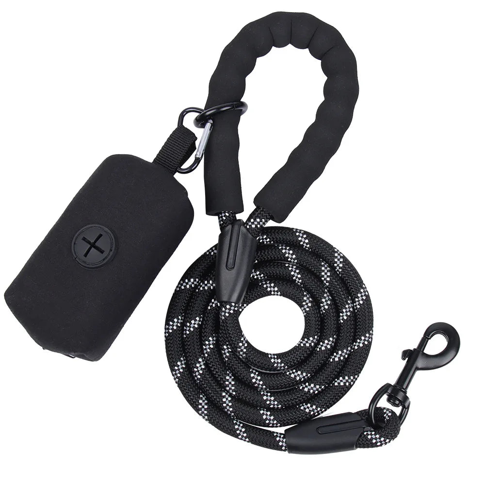 Durable Dog Leash with Poop Bag Dispenser - Reflective Material for Nighttime Safety