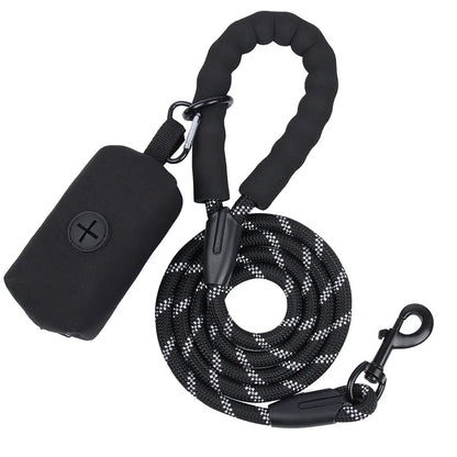 Durable Dog Leash with Poop Bag Dispenser - Reflective Material for Nighttime Safety