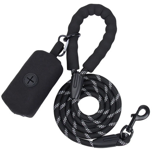 Durable Dog Leash with Poop Bag Dispenser - Reflective Material for Nighttime Safety