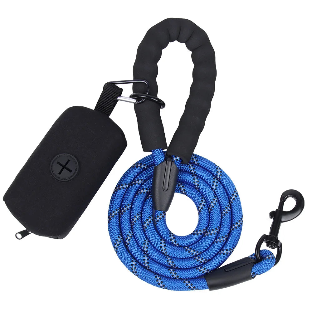 Durable Dog Leash with Poop Bag Dispenser - Reflective Material for Nighttime Safety