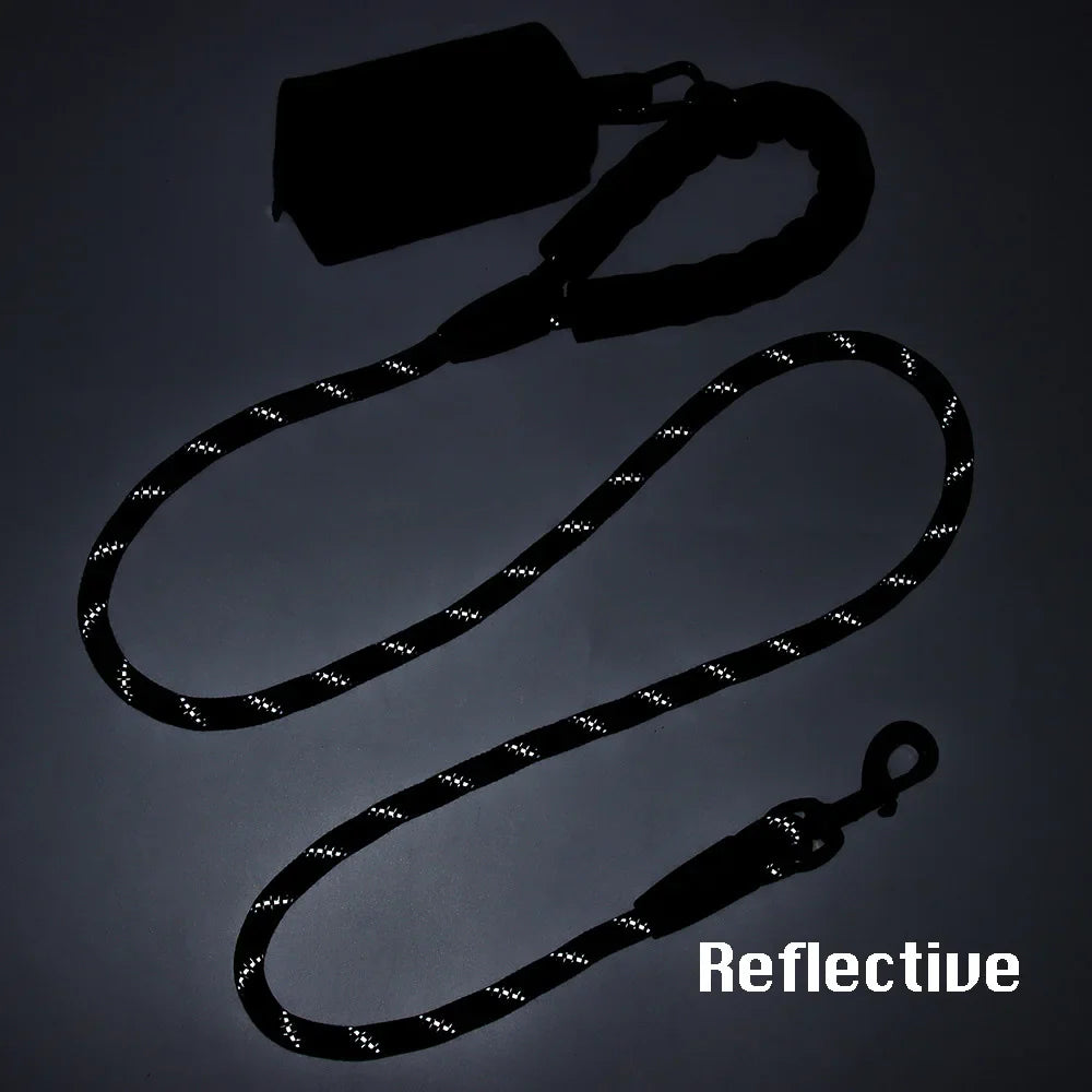 Durable Dog Leash with Poop Bag Dispenser - Reflective Material for Nighttime Safety