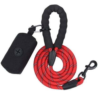 Durable Dog Leash with Poop Bag Dispenser - Reflective Material for Nighttime Safety