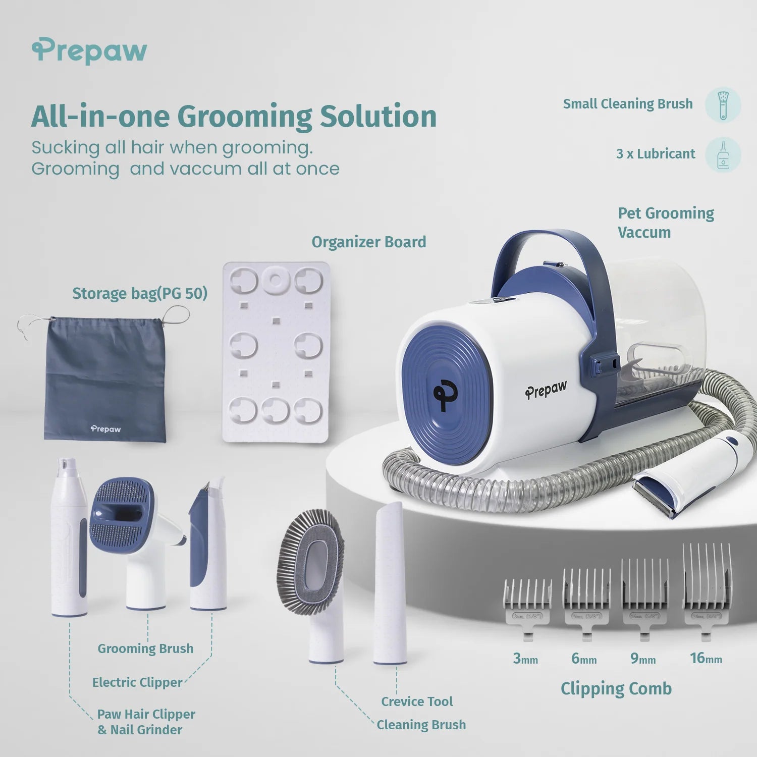 Pet Grooming Vacuum Kit All Inclusive with Paw Trimmer & Nail Grinder - 11000Pa Powerful Suction with HEPA Filter