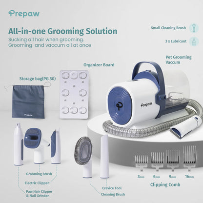 Pet Grooming Vacuum Kit All Inclusive with Paw Trimmer & Nail Grinder - 11000Pa Powerful Suction with HEPA Filter